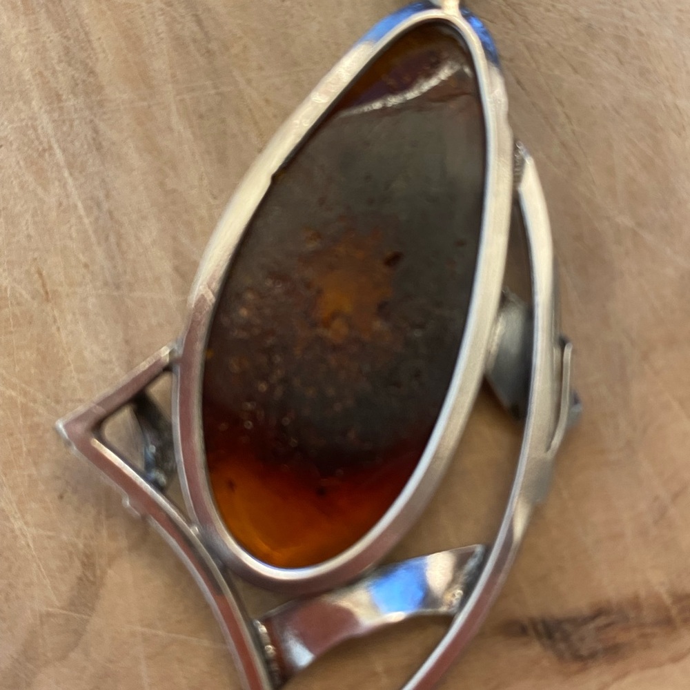Host pick New Year's Eve! Vintage 925 sterling silver Amber Art Deco pendant - Picture 8 of 11